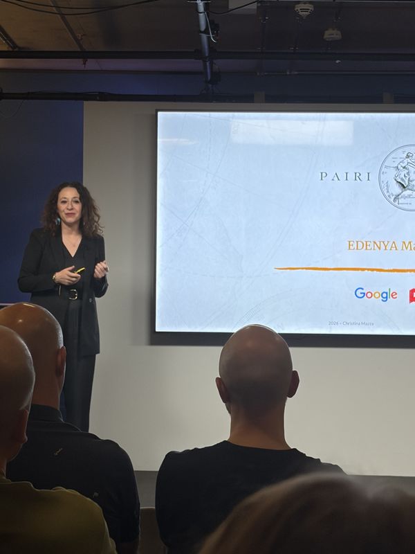 Christina Mazza of Pairi Daiza on stage at Google London presenting the launch of Edenya